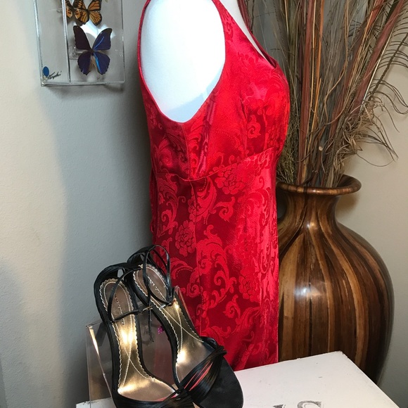 Red Satin Cocktail Christmas Dress Rampage Valentine’s Day Damask Corset Back 11 - Picture 6 of 7